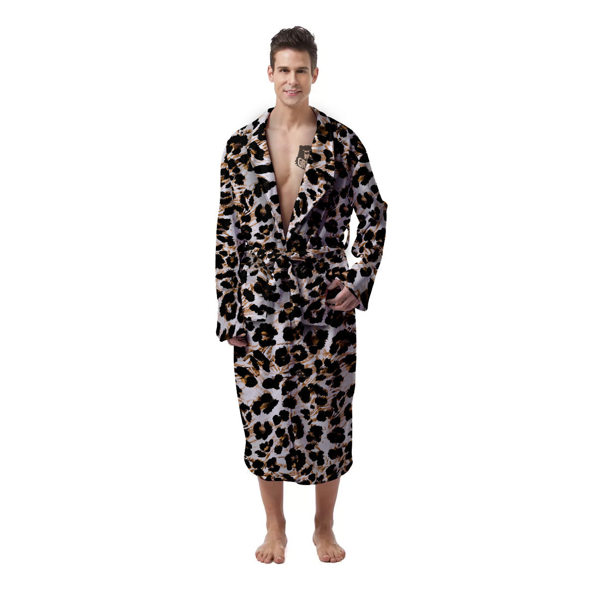 Abstract Watercolor Leopard Print Pattern Men's Robe-grizzshop