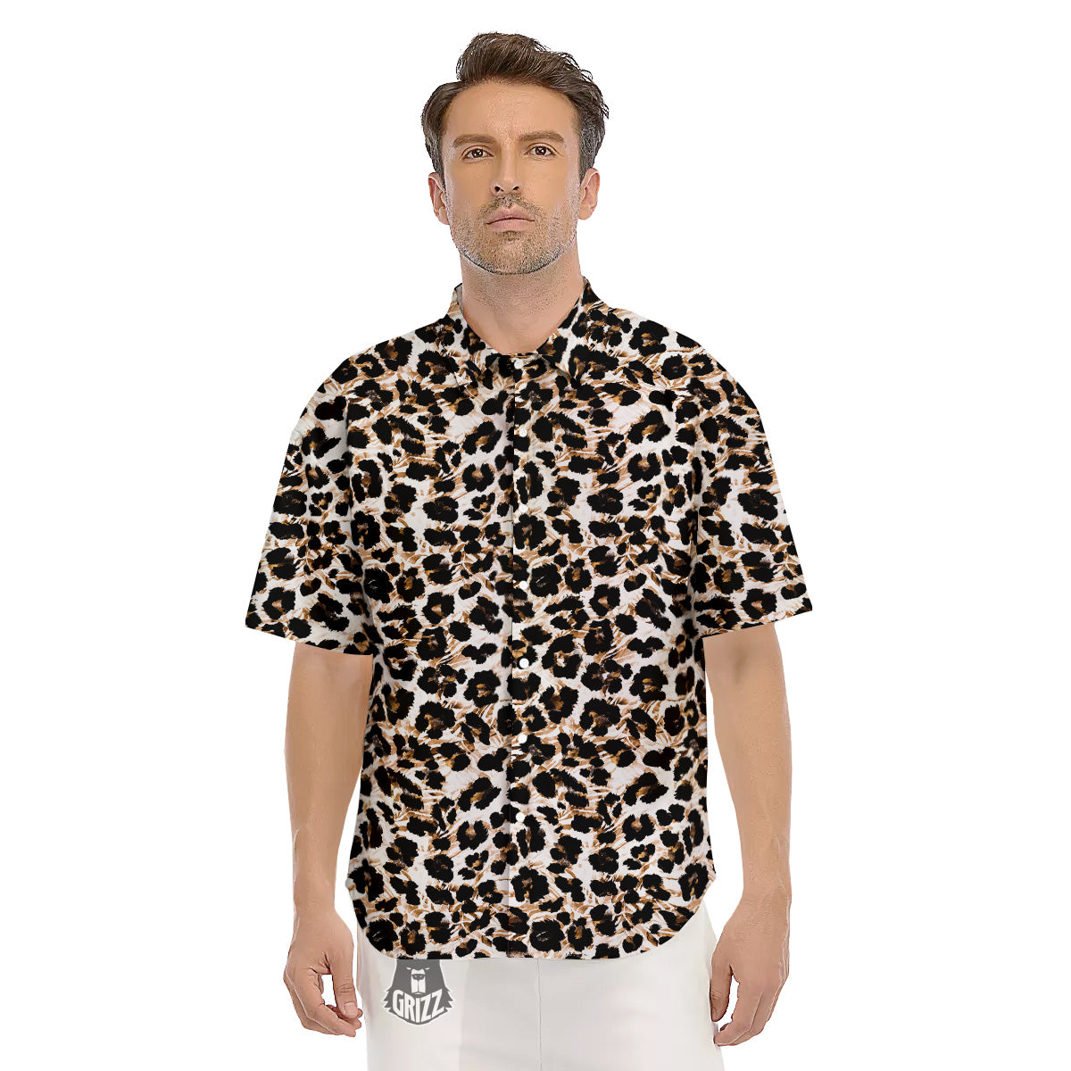 Abstract Watercolor Leopard Print Pattern Men's Short Sleeve Shirts-grizzshop