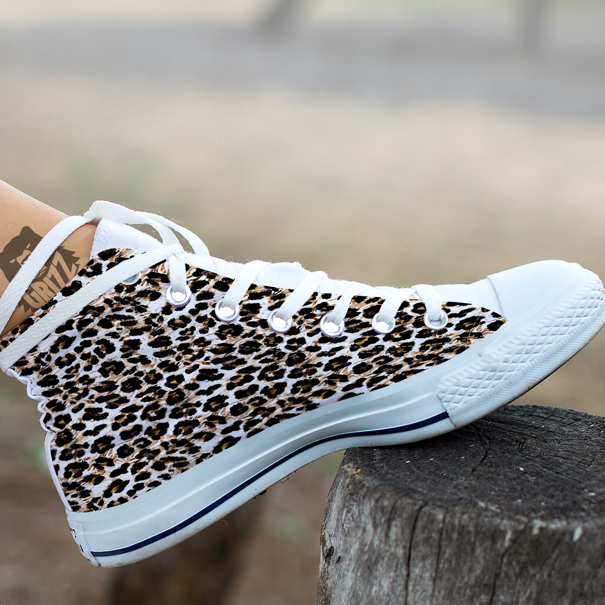 Abstract Watercolor Leopard Print Pattern White High Top Shoes-grizzshop