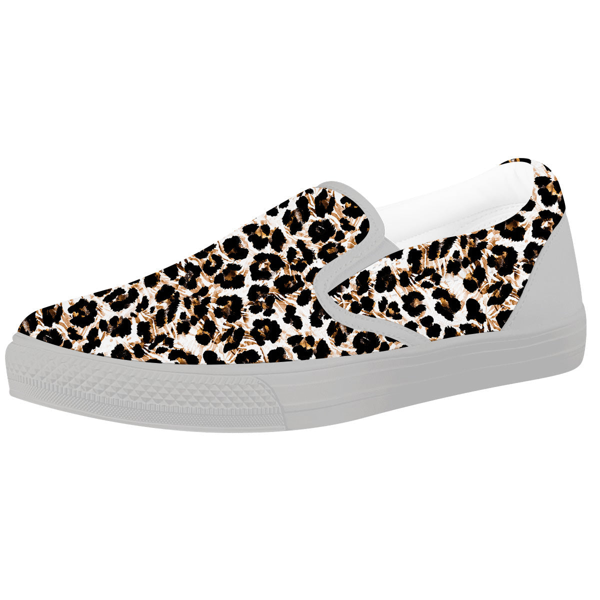 Abstract Watercolor Leopard Print Pattern White Slip On Shoes-grizzshop