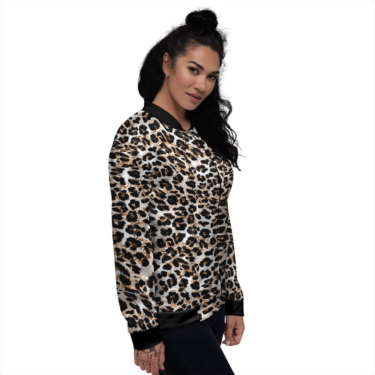 Abstract Watercolor Leopard Print Pattern Women's Bomber Jacket-grizzshop