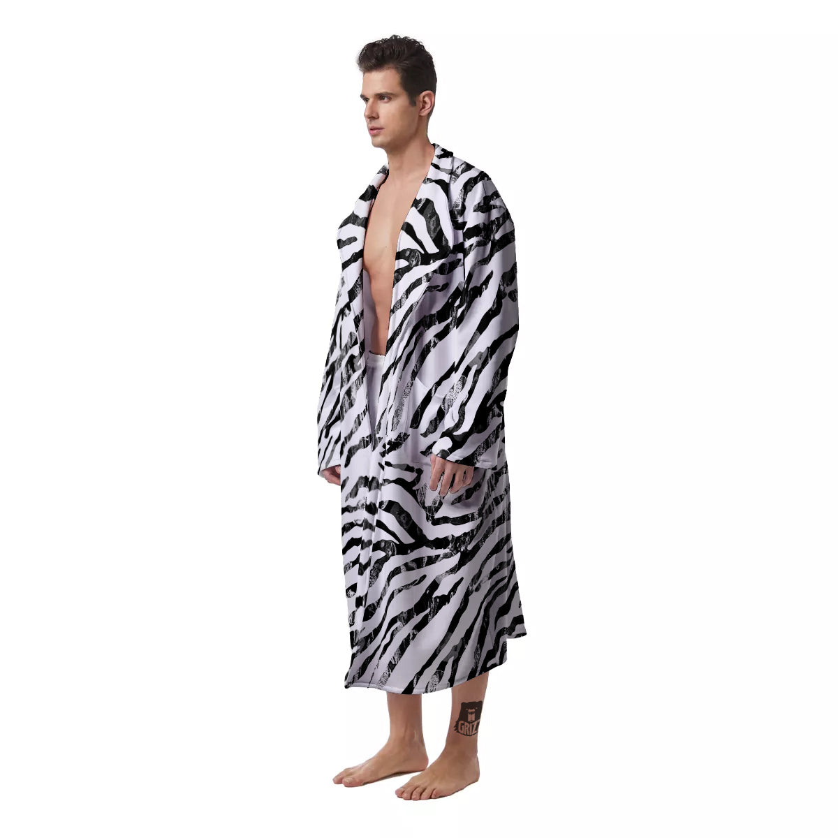 Abstract Watercolor Tie Dye Zebra Print Men's Robe-grizzshop