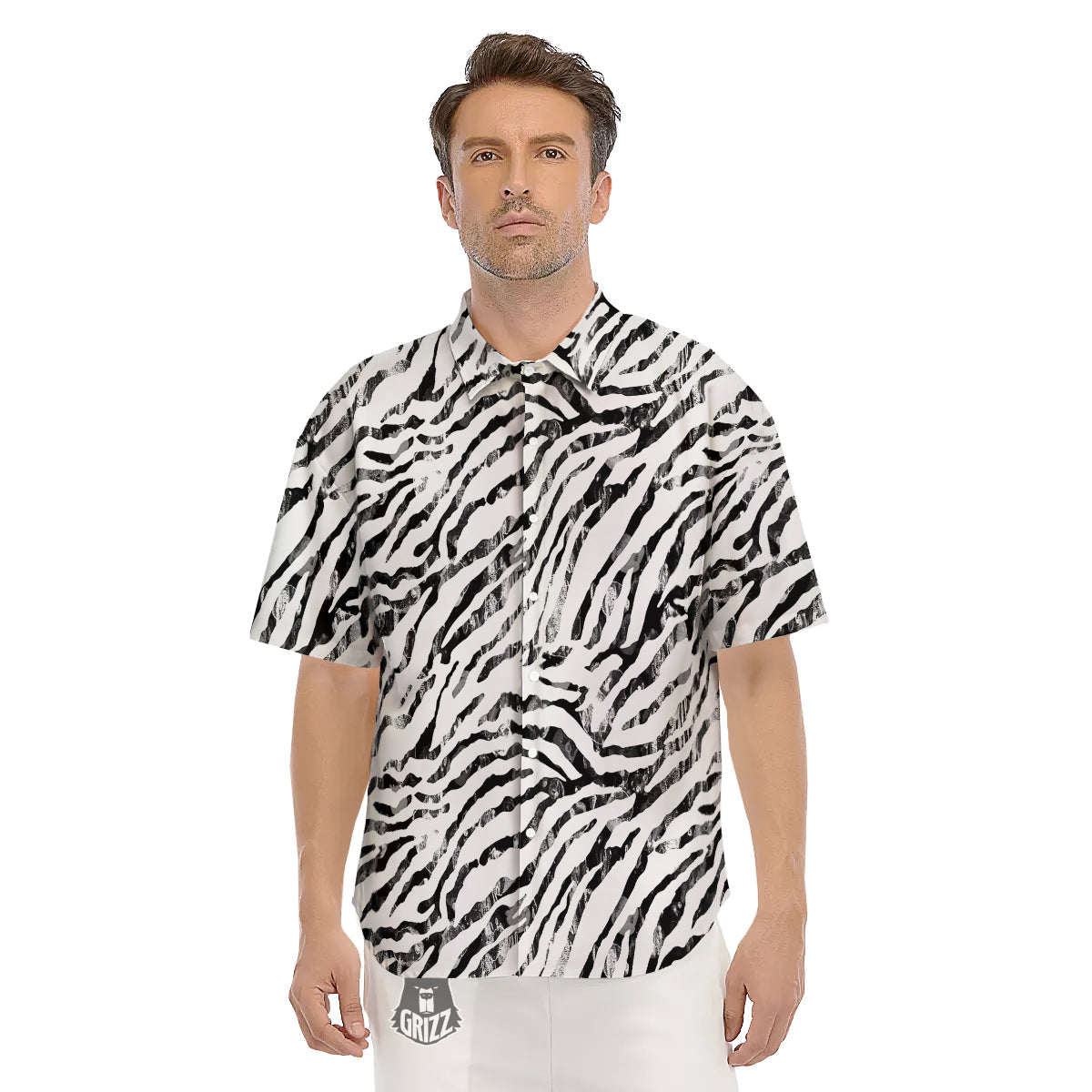 Abstract Watercolor Tie Dye Zebra Print Men's Short Sleeve Shirts-grizzshop
