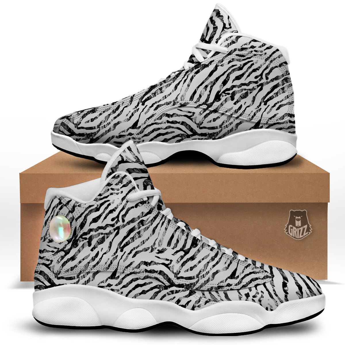 Abstract Watercolor Tie Dye Zebra Print White Basketball Shoes-grizzshop