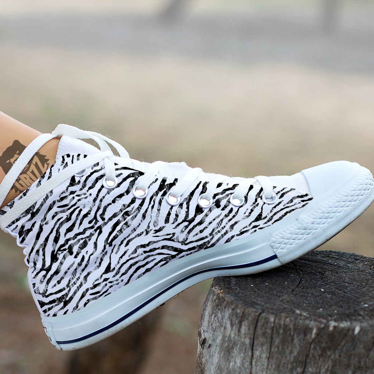 Abstract Watercolor Tie Dye Zebra Print White High Top Shoes-grizzshop