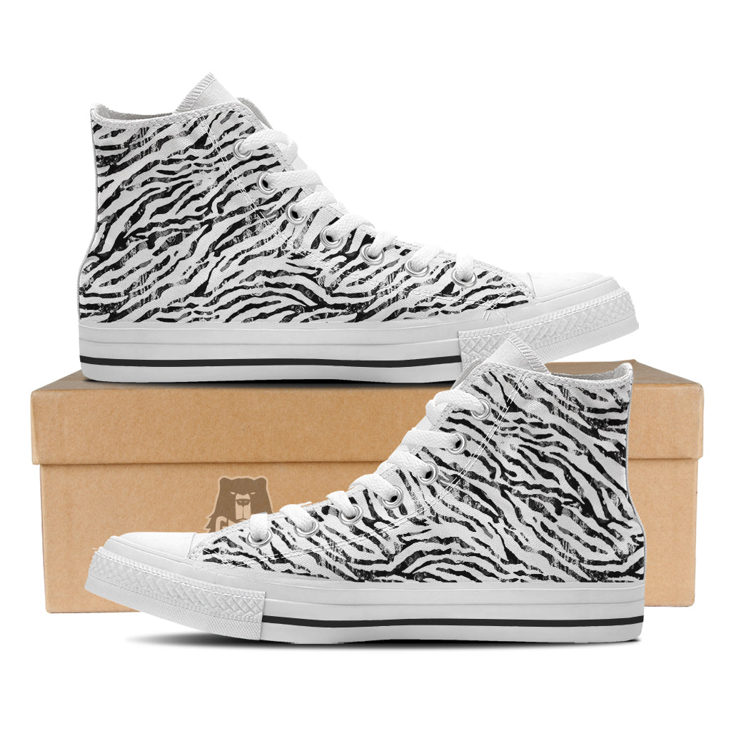 Abstract Watercolor Tie Dye Zebra Print White High Top Shoes-grizzshop