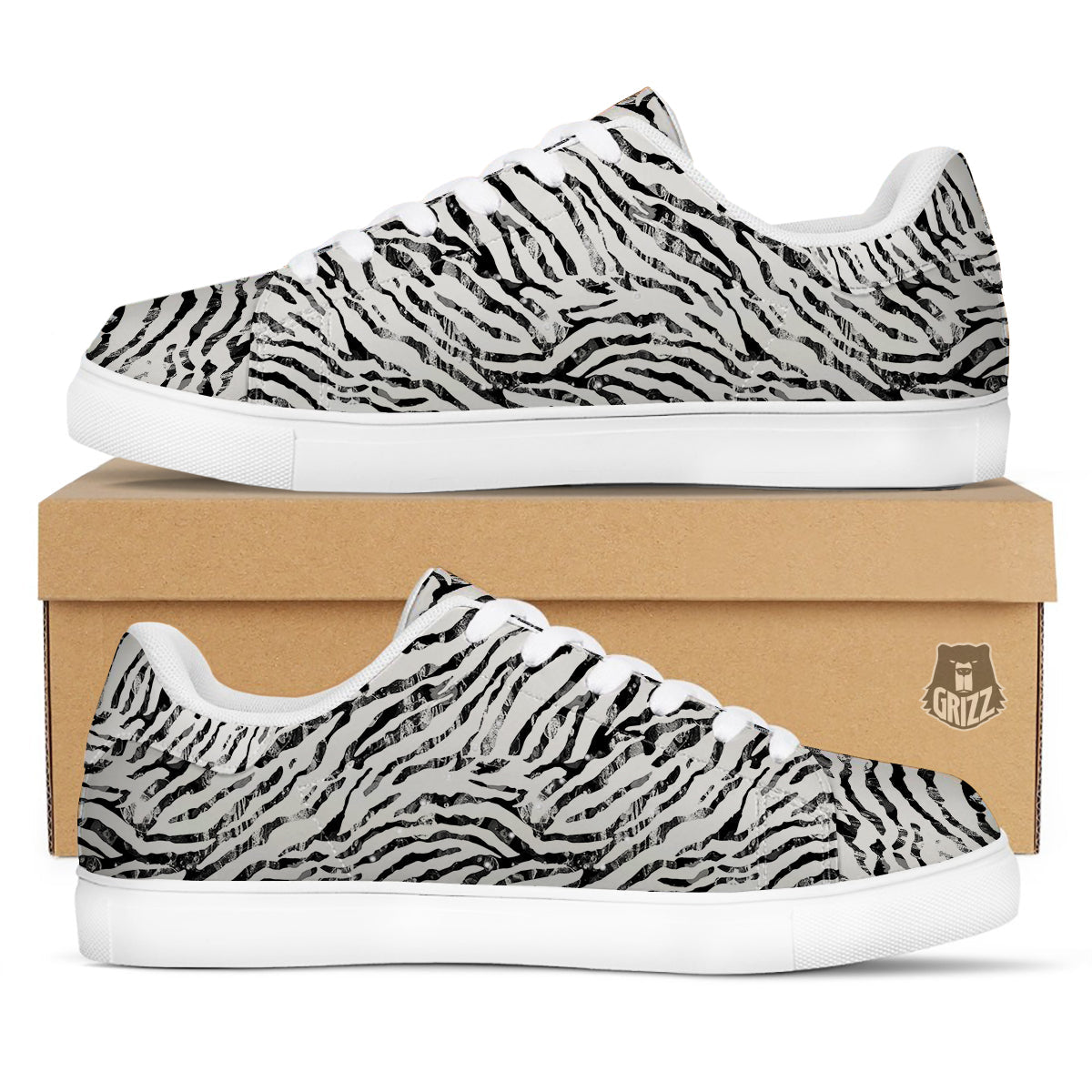 Abstract Watercolor Tie Dye Zebra Print White Low Top Sneakers-grizzshop