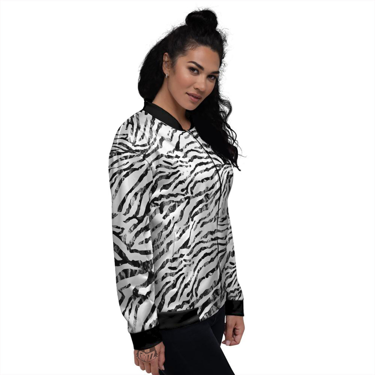 Abstract Watercolor Tie Dye Zebra Print Women's Bomber Jacket-grizzshop