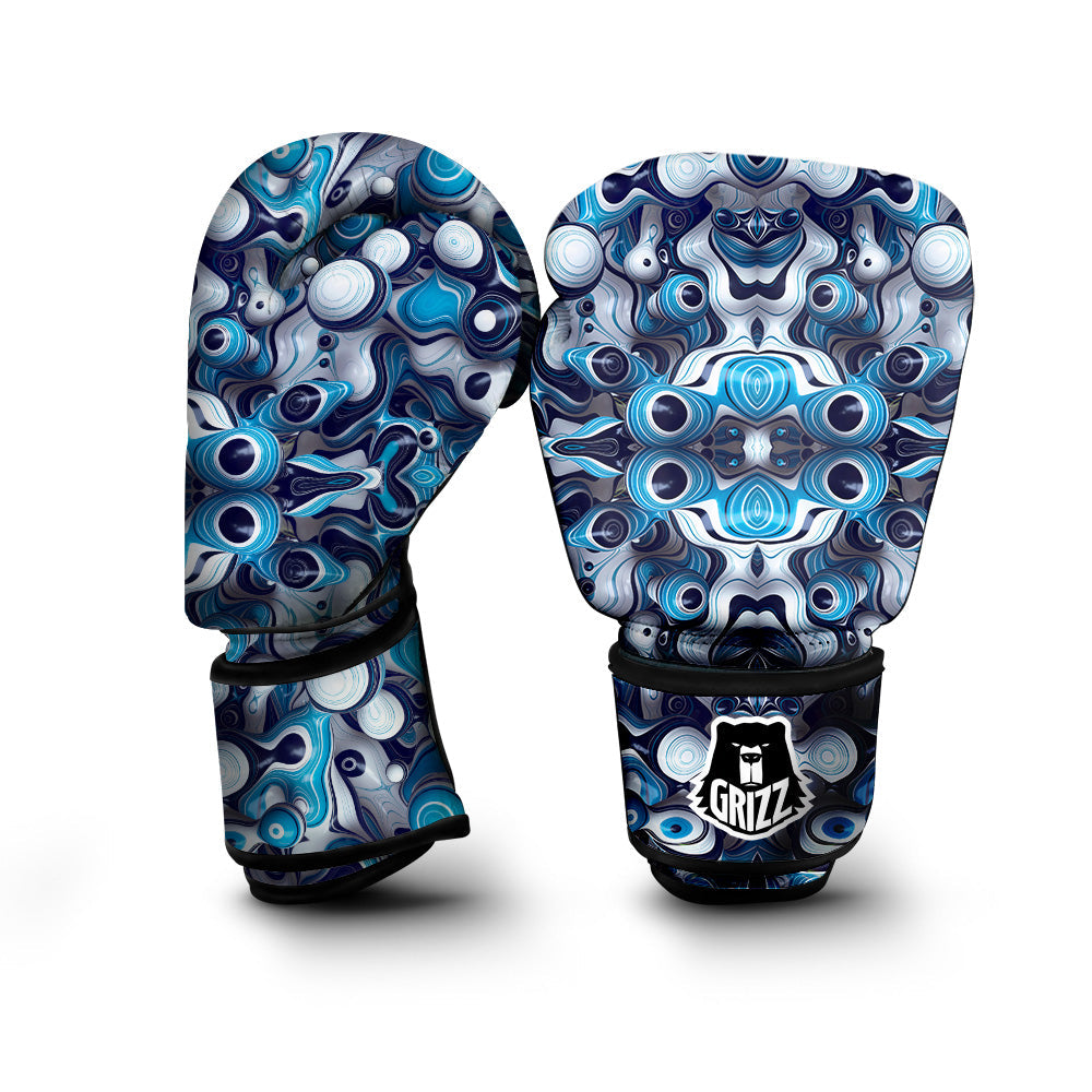Abstract Wavy Bubbles Blue White Print Pattern Boxing Gloves-grizzshop