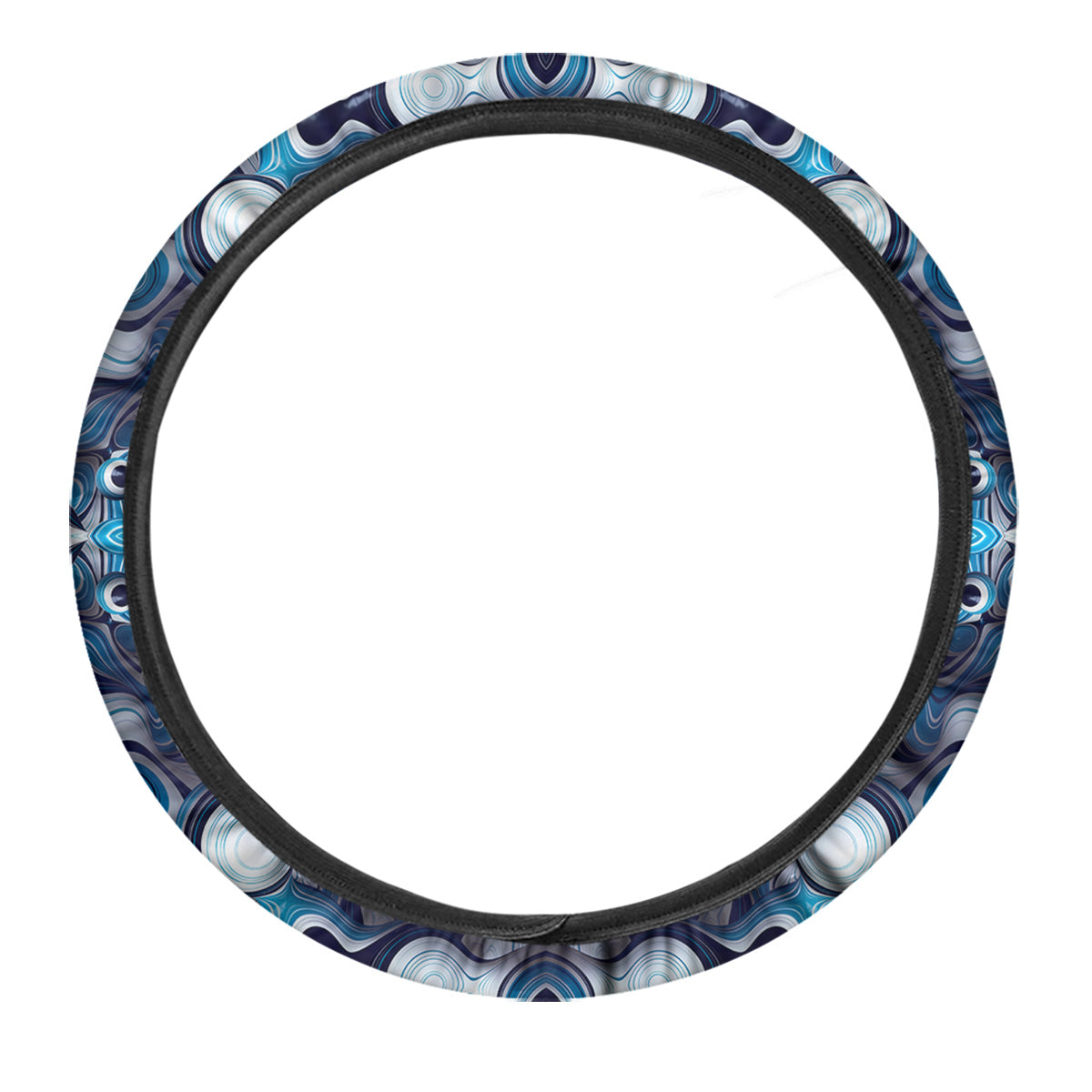 Abstract Wavy Bubbles Blue White Print Pattern Car Steering Wheel Cover-grizzshop