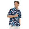 Abstract Wavy Bubbles Blue White Print Pattern Men's Short Sleeve Shirts-grizzshop