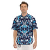 Abstract Wavy Bubbles Blue White Print Pattern Men's Short Sleeve Shirts-grizzshop