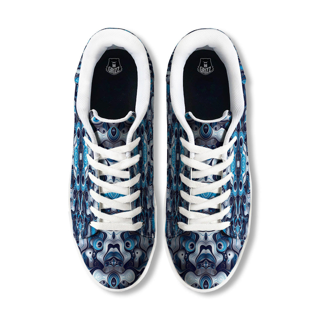 Abstract Wavy Bubbles Blue White Print Pattern White Low Top Sneakers-grizzshop