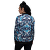 Abstract Wavy Bubbles Blue White Print Pattern Women's Bomber Jacket-grizzshop