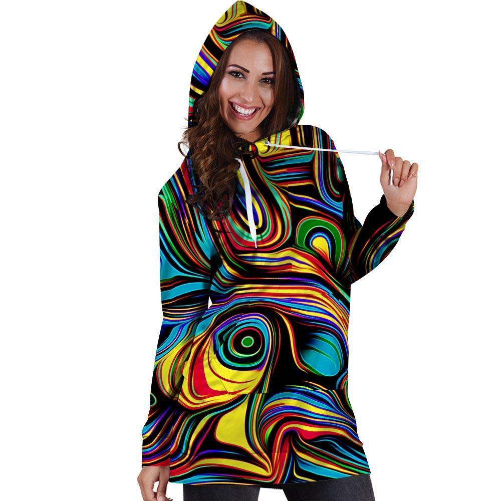 Abstract Wavy Hoodie Dress-grizzshop