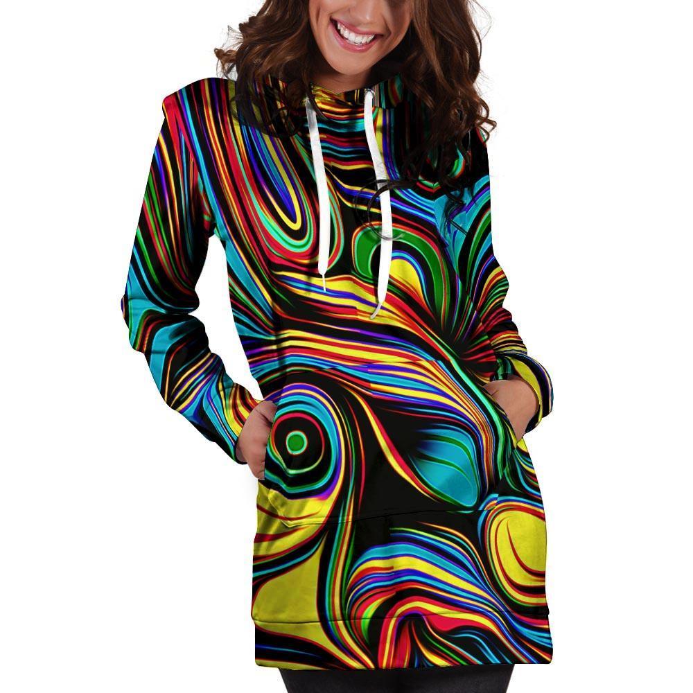 Abstract Wavy Hoodie Dress-grizzshop