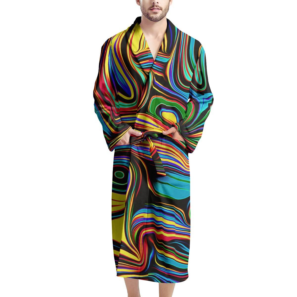 Abstract Wavy Men's Robe-grizzshop