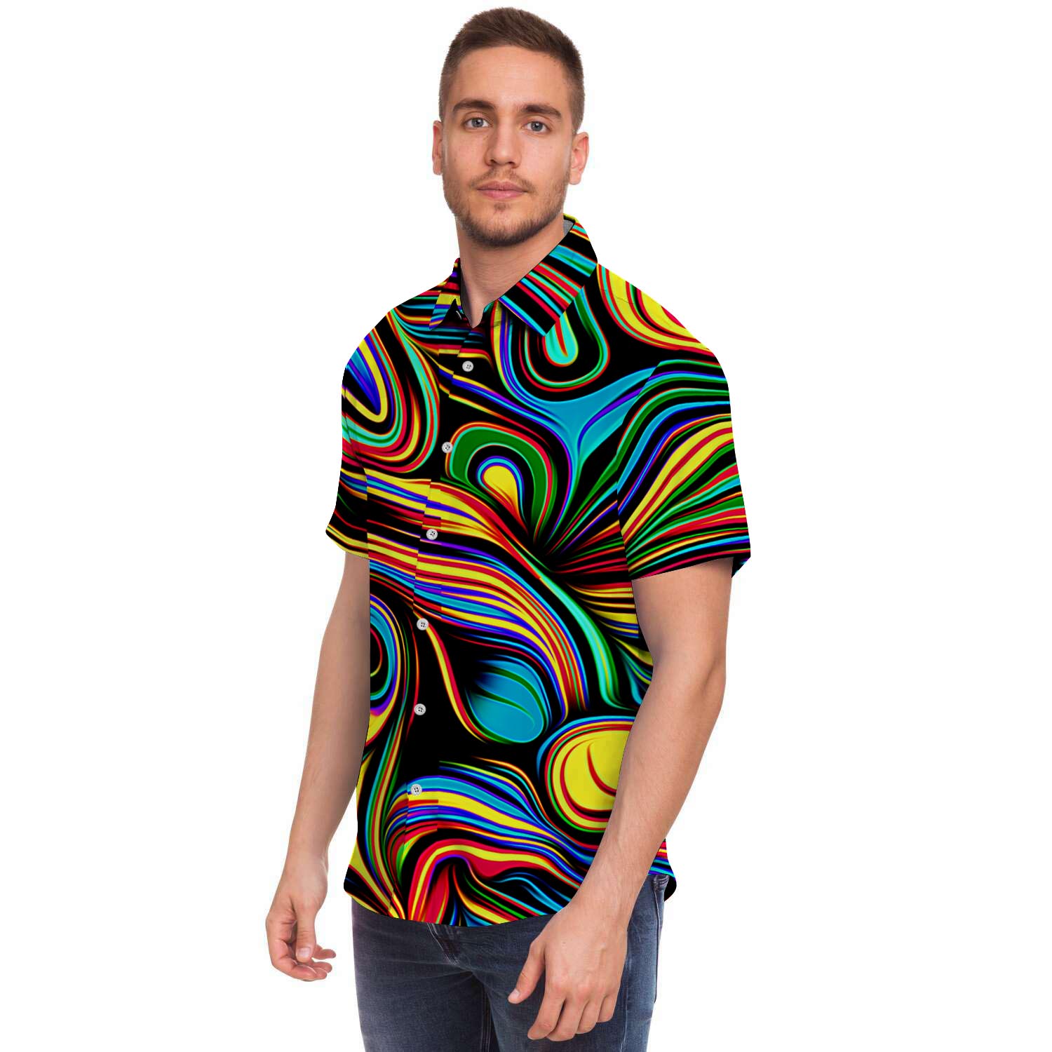 Abstract Wavy Men's Short Sleeve Shirt-grizzshop