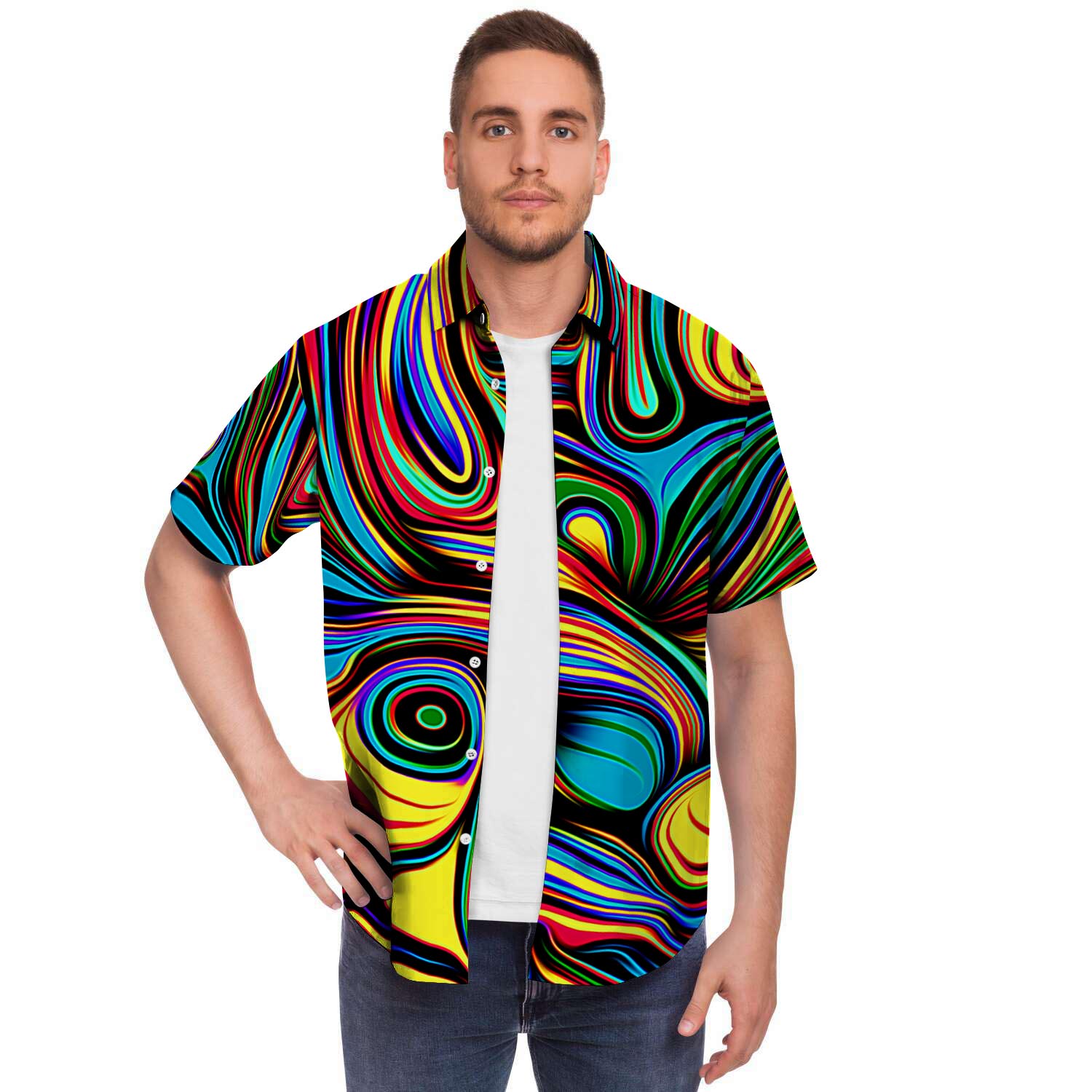 Abstract Wavy Men's Short Sleeve Shirt-grizzshop