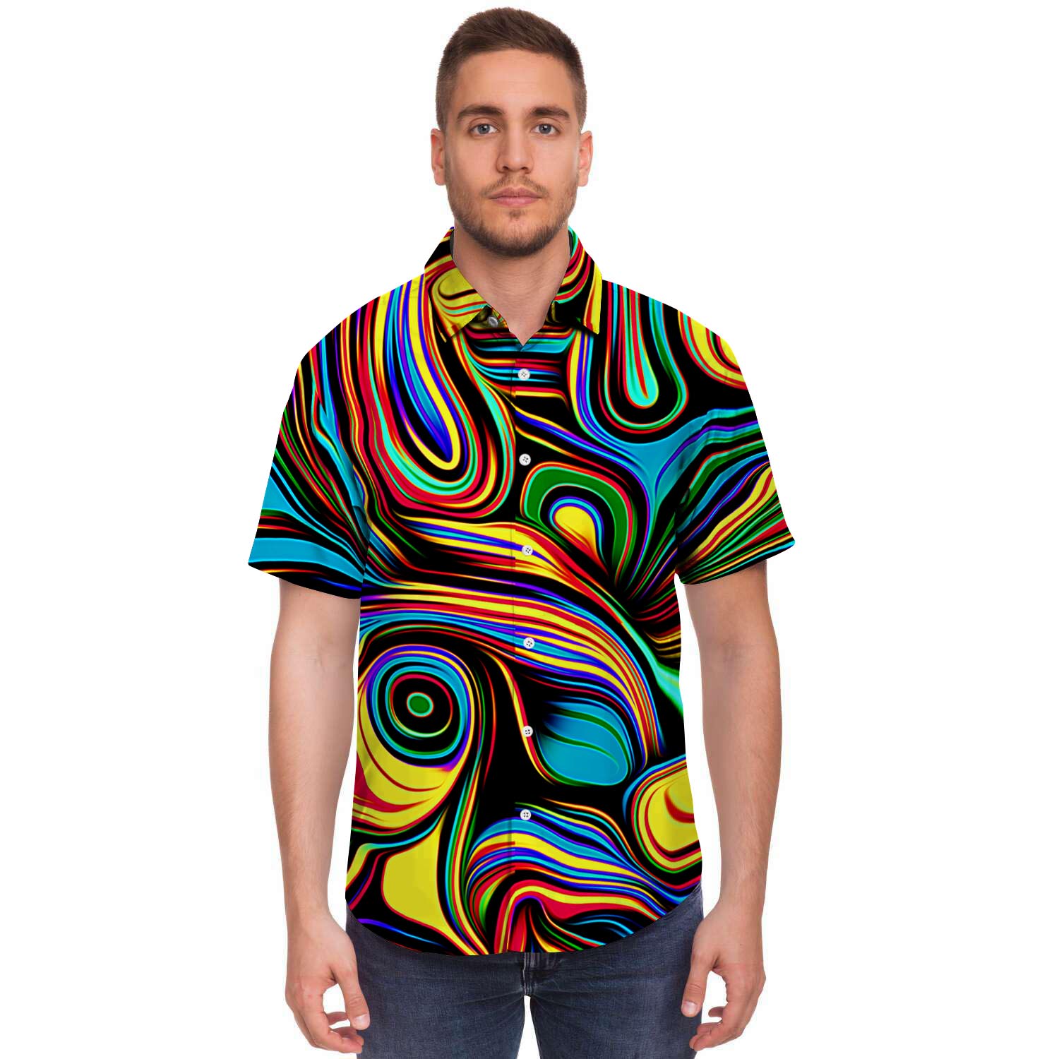 Abstract Wavy Men's Short Sleeve Shirt-grizzshop