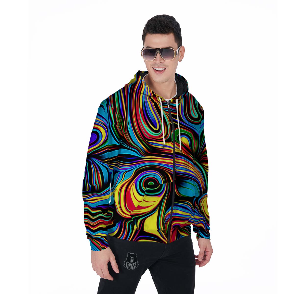 Abstract Wavy Men's Zip Up Hoodie-grizzshop