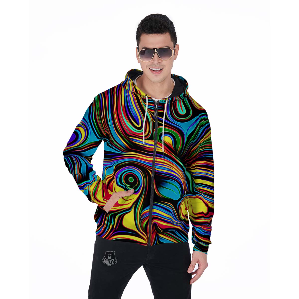 Abstract Wavy Men's Zip Up Hoodie-grizzshop