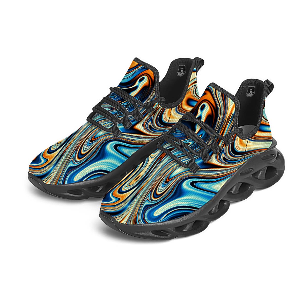 Abstract Wavy Psychedelic Black Running Shoes-grizzshop