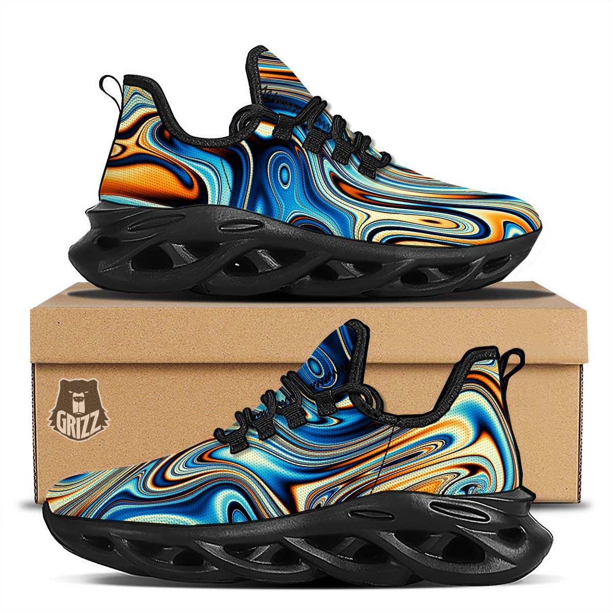 Abstract Wavy Psychedelic Black Running Shoes-grizzshop