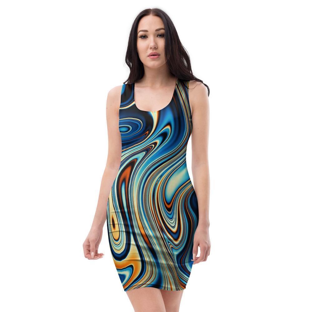 Abstract Wavy Psychedelic Bodycon Dress-grizzshop