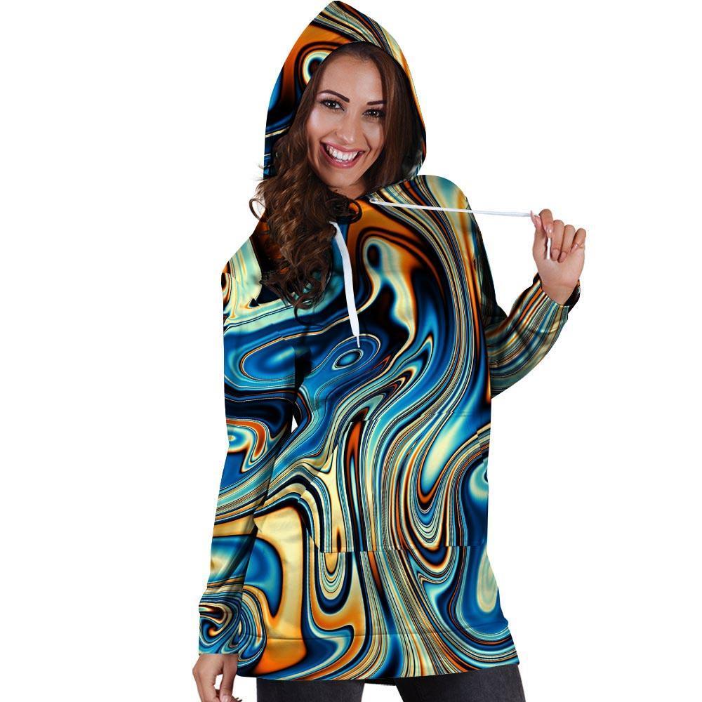 Abstract Wavy Psychedelic Hoodie Dress-grizzshop