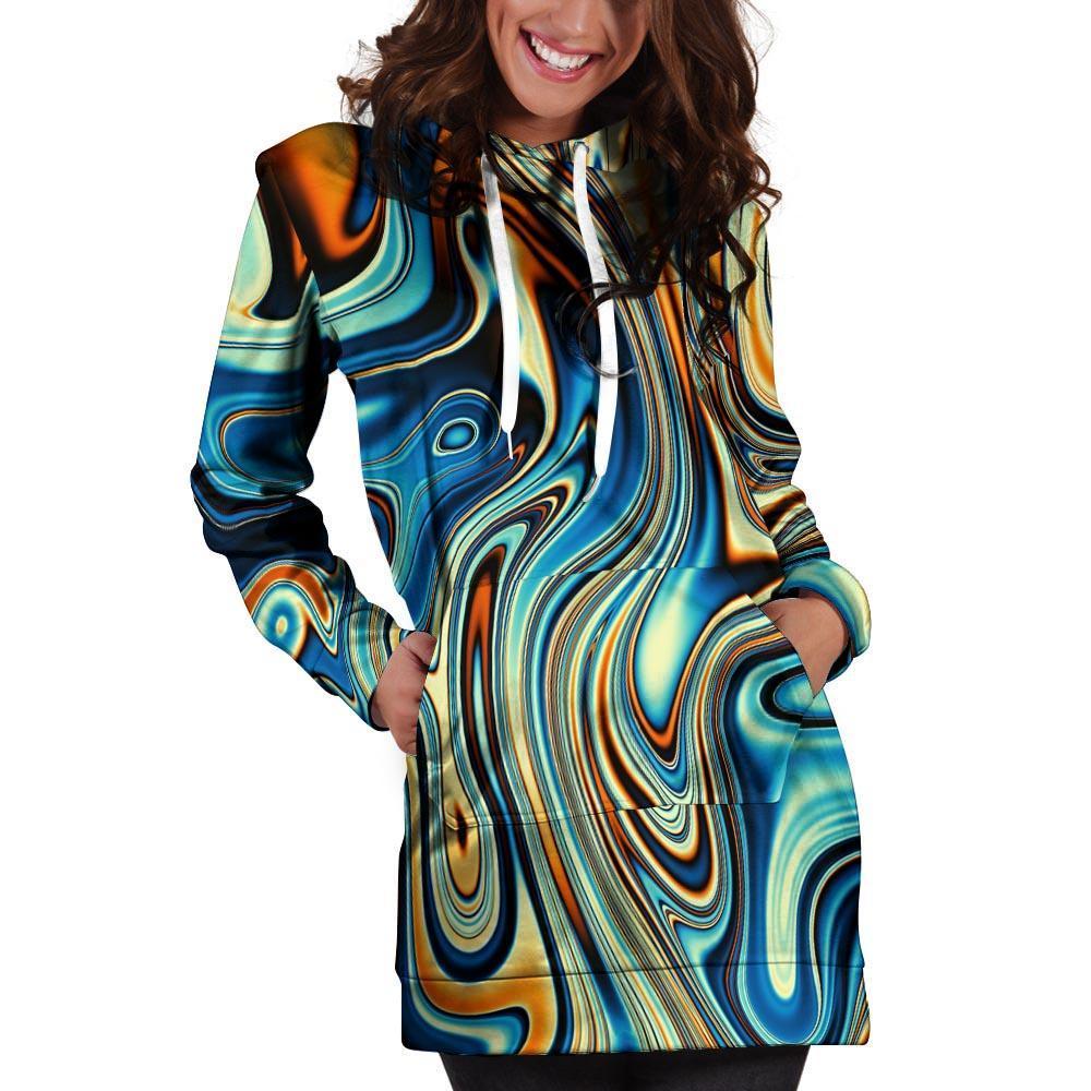 Abstract Wavy Psychedelic Hoodie Dress-grizzshop