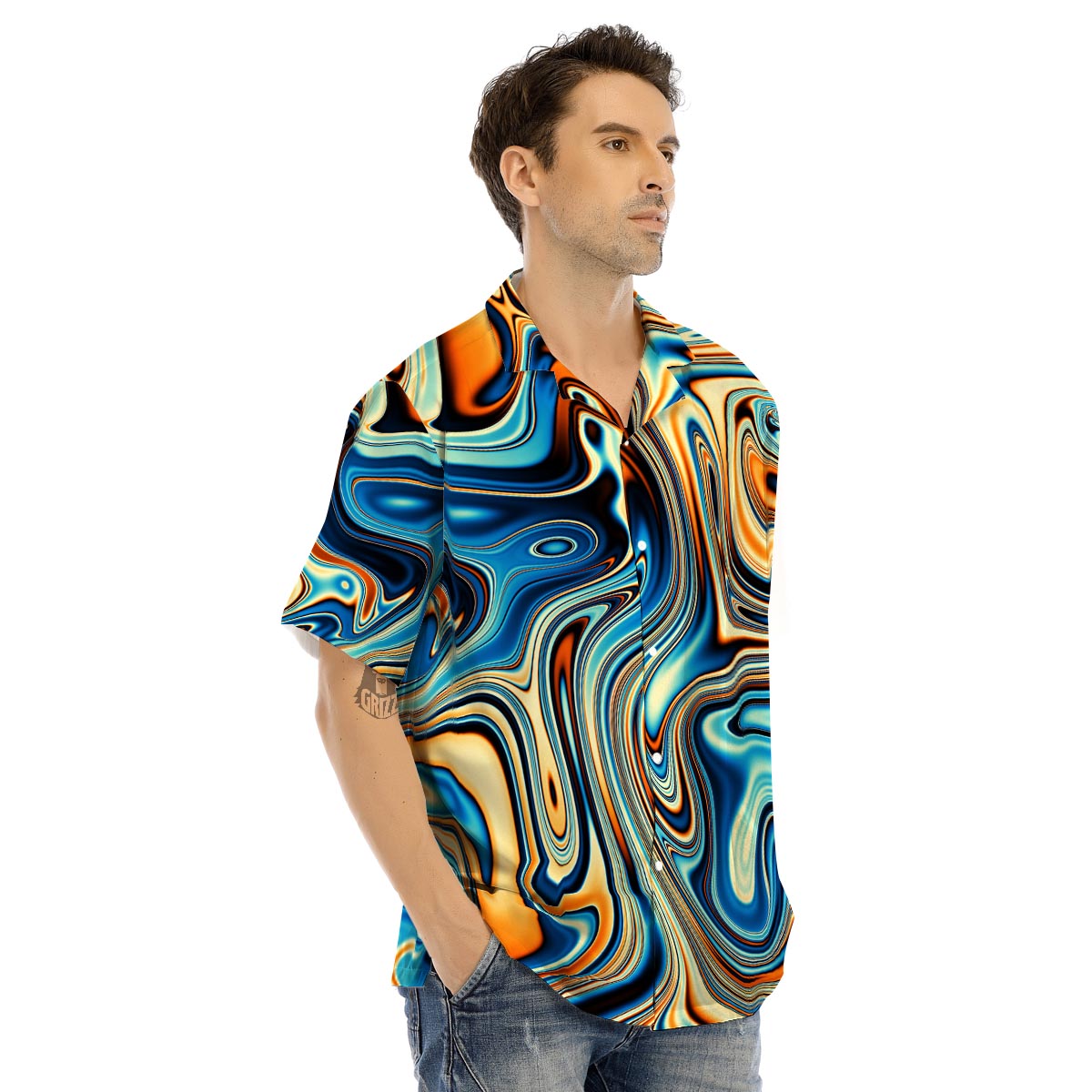 Abstract Wavy Psychedelic Men’s Hawaiian Shirt-grizzshop