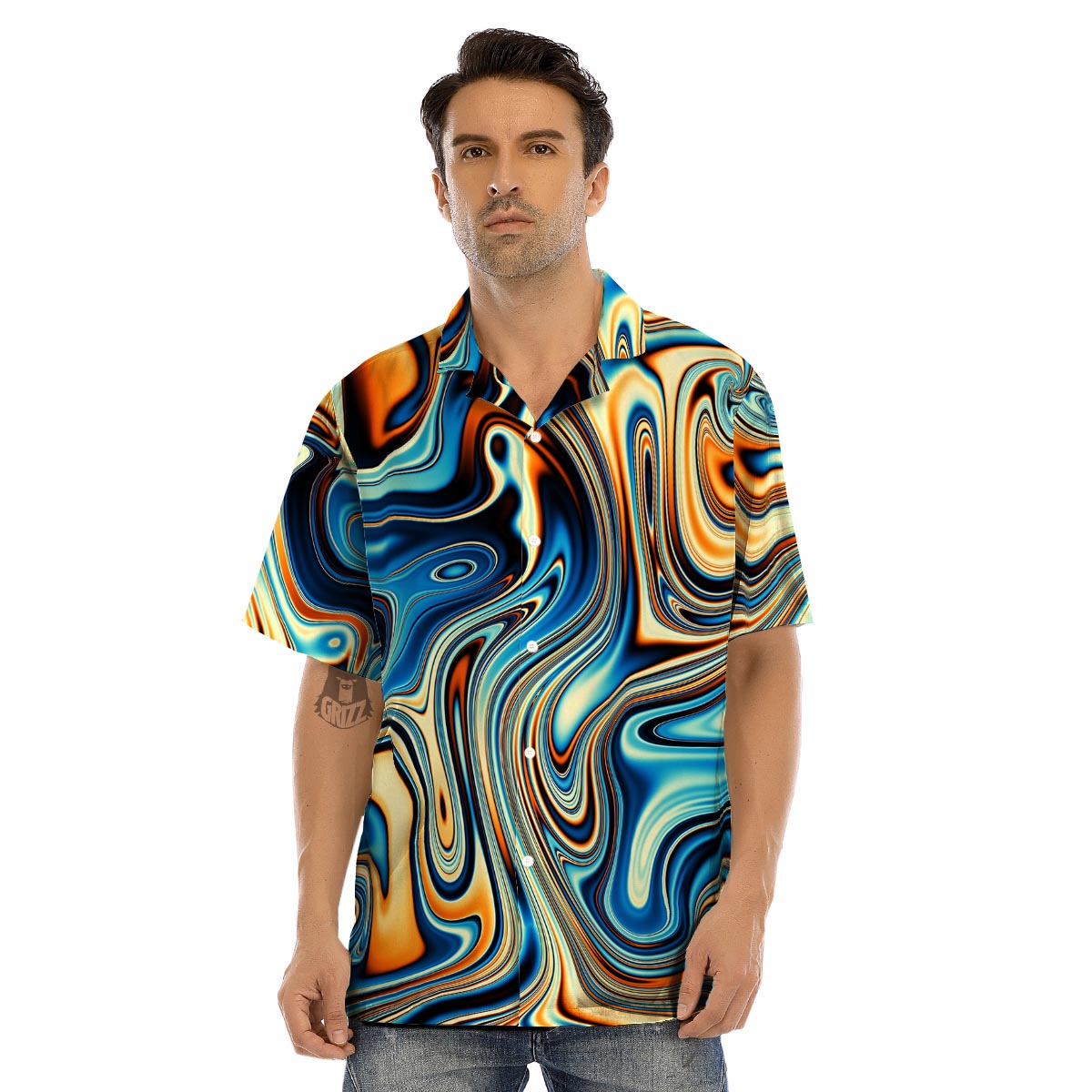 Abstract Wavy Psychedelic Men’s Hawaiian Shirt-grizzshop