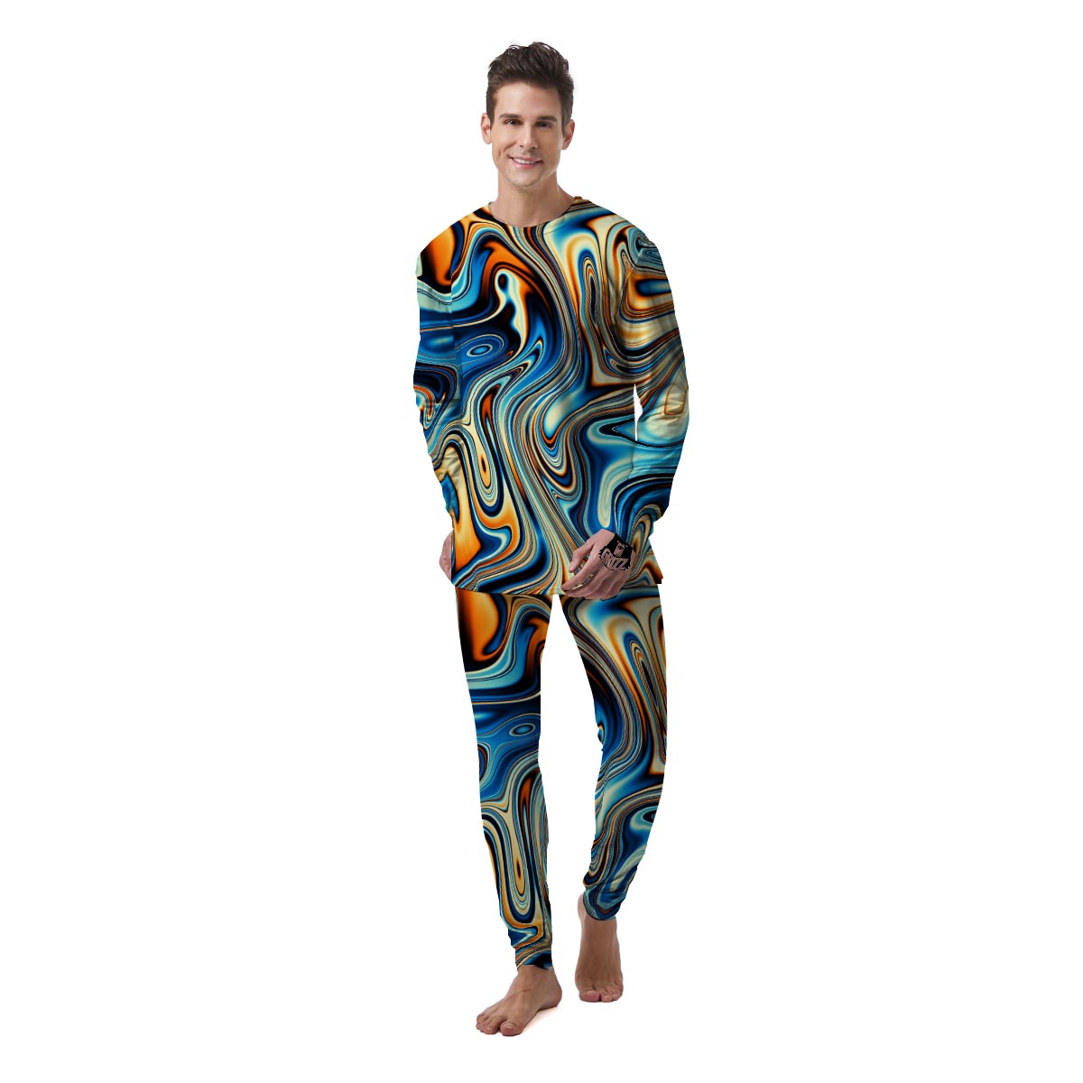 Abstract Wavy Psychedelic Men's Pajamas-grizzshop