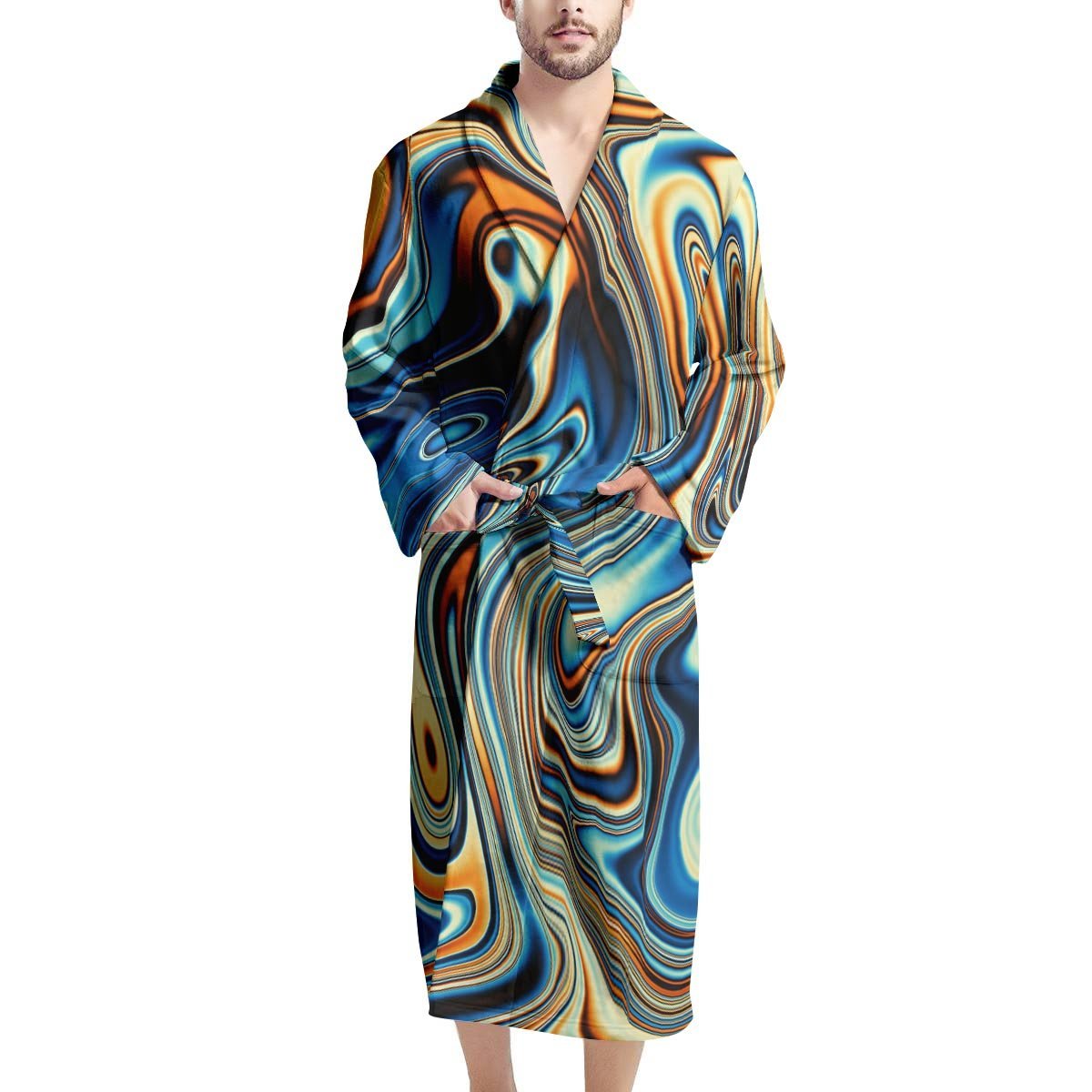 Abstract Wavy Psychedelic Men's Robe-grizzshop