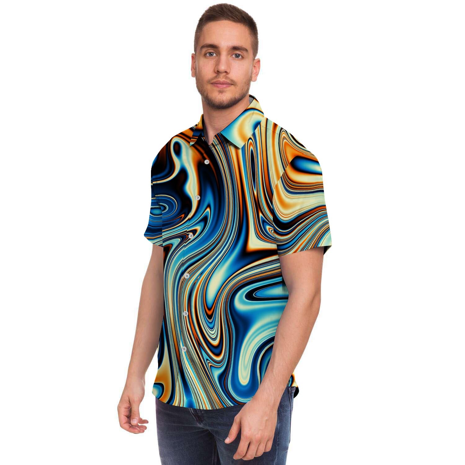 Abstract Wavy Psychedelic Men's Short Sleeve Shirt-grizzshop