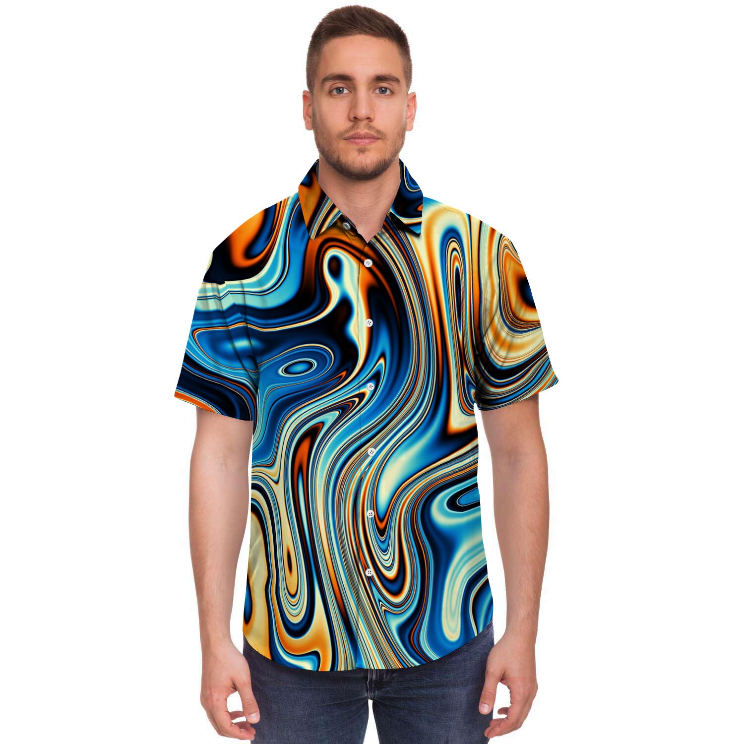 Abstract Wavy Psychedelic Men's Short Sleeve Shirt-grizzshop