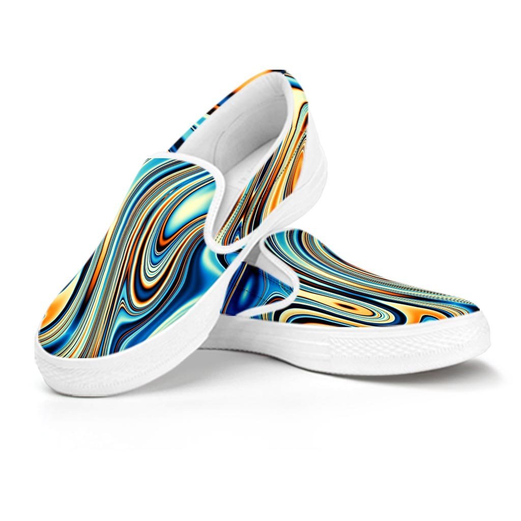 Abstract Wavy Psychedelic Men's Slip On Sneakers-grizzshop