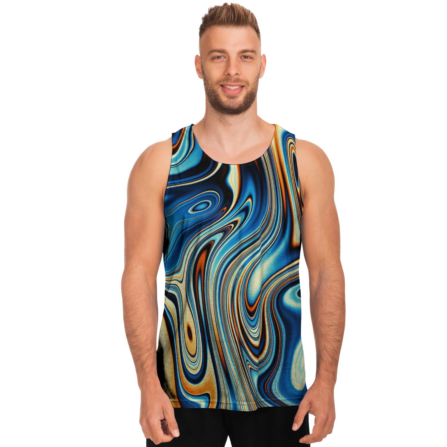 Abstract Wavy Psychedelic Men's Tank Tops-grizzshop