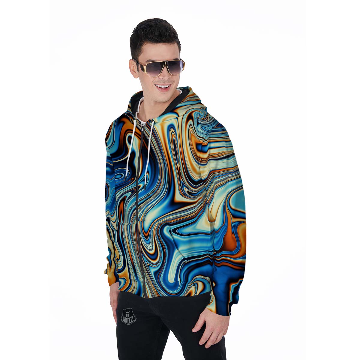 Abstract Wavy Psychedelic Men's Zip Up Hoodie-grizzshop