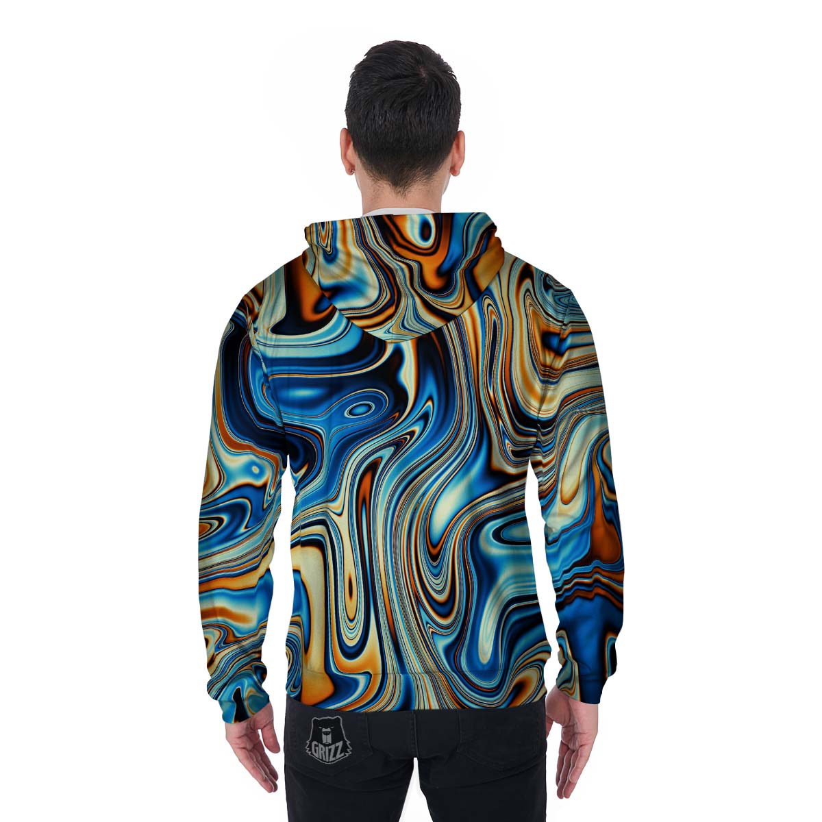 Abstract Wavy Psychedelic Men's Zip Up Hoodie-grizzshop