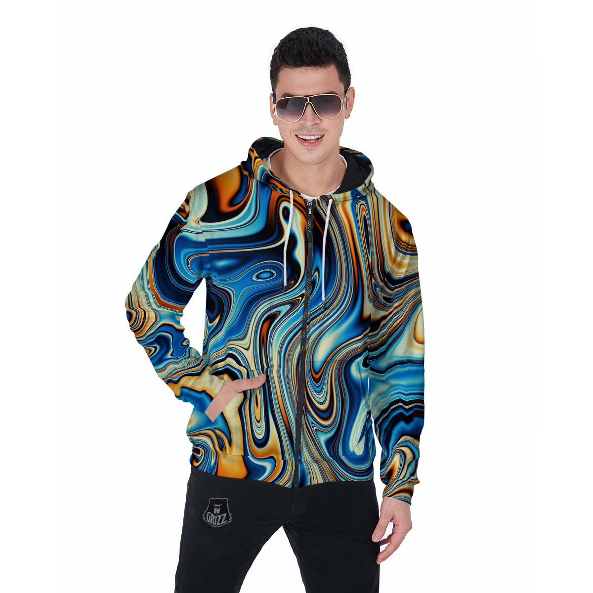 Abstract Wavy Psychedelic Men's Zip Up Hoodie-grizzshop