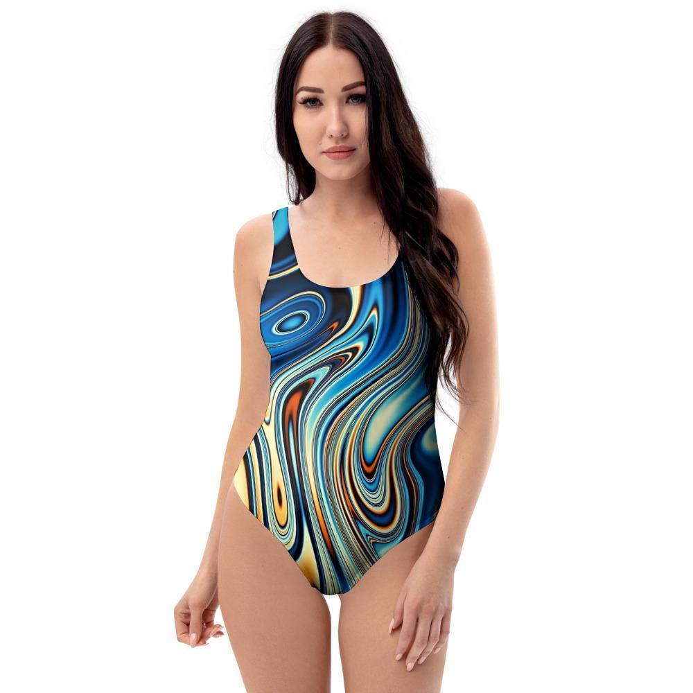 Abstract Wavy Psychedelic One Piece Swimsuite-grizzshop