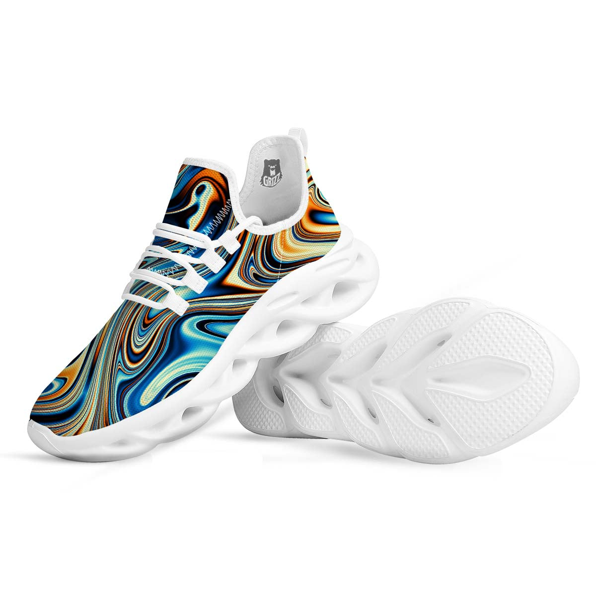 Abstract Wavy Psychedelic White Running Shoes-grizzshop