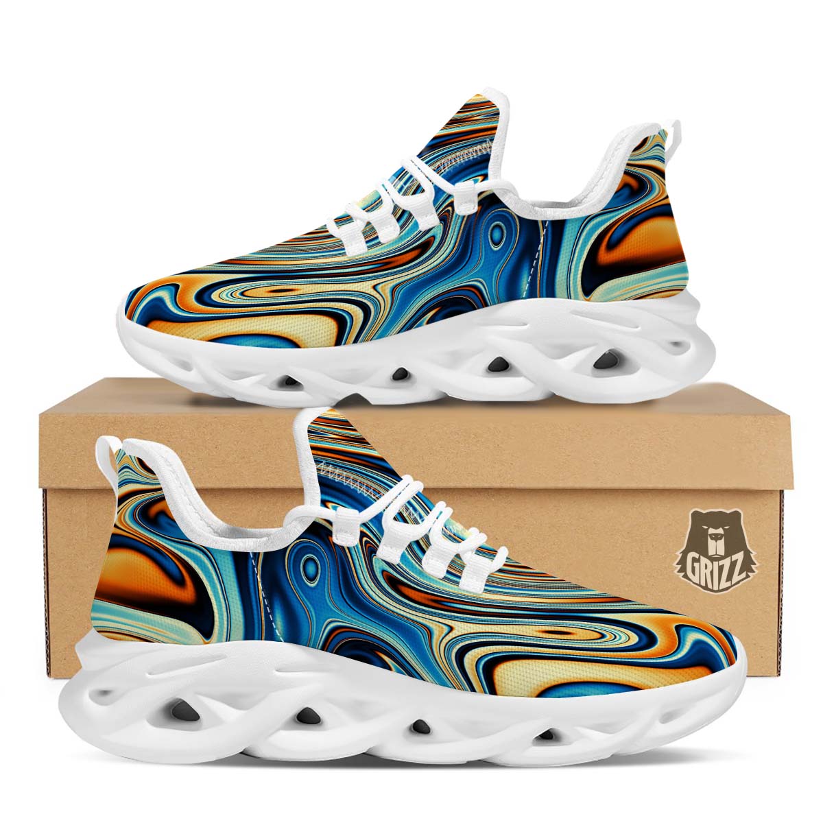 Abstract Wavy Psychedelic White Running Shoes-grizzshop