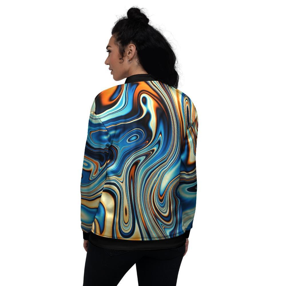 Abstract Wavy Psychedelic Women's Bomber Jacket-grizzshop