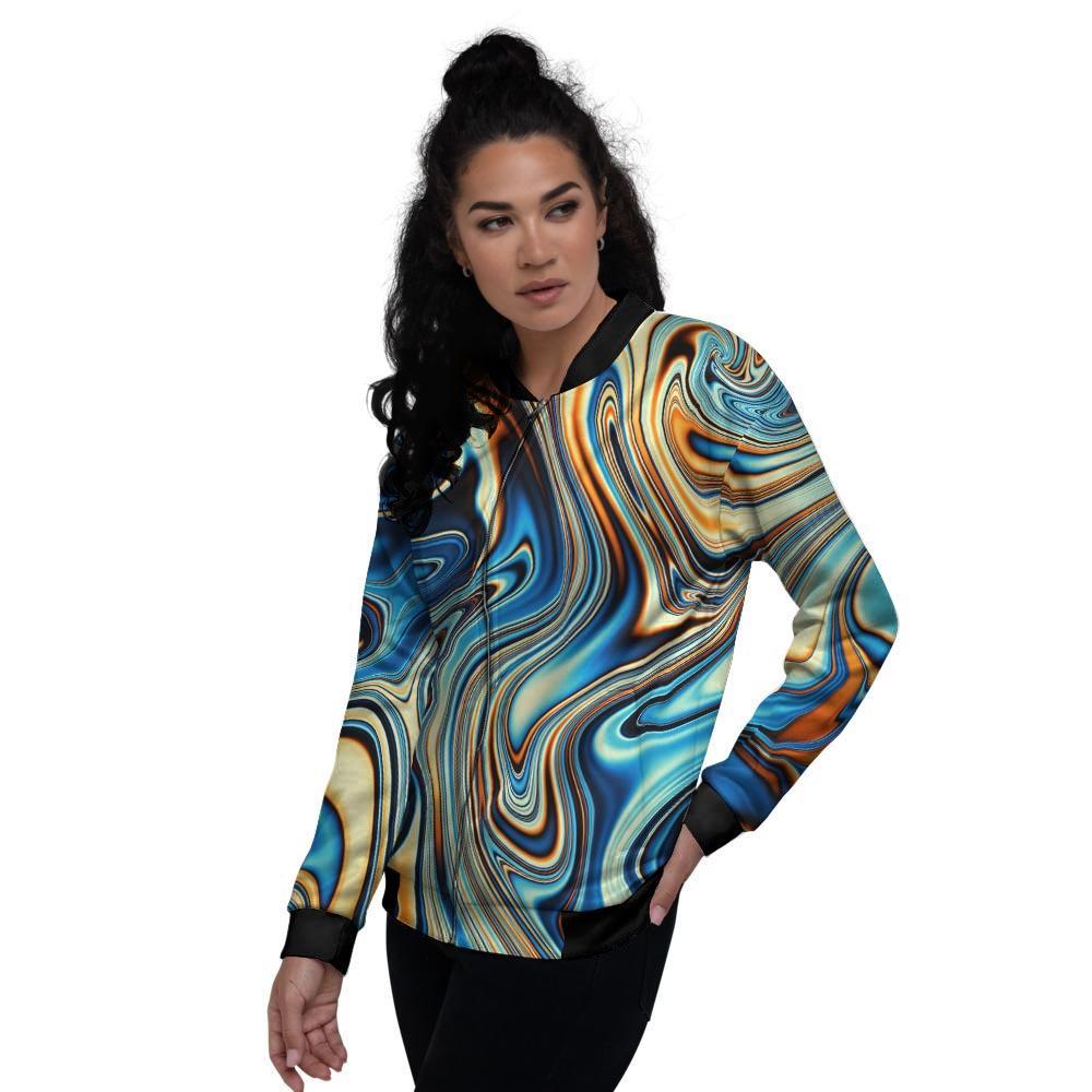 Abstract Wavy Psychedelic Women's Bomber Jacket-grizzshop