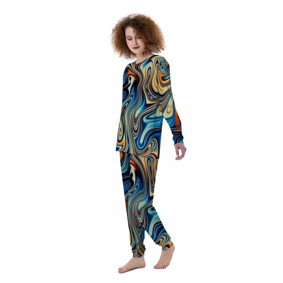 Abstract Wavy Psychedelic Women's Pajamas-grizzshop