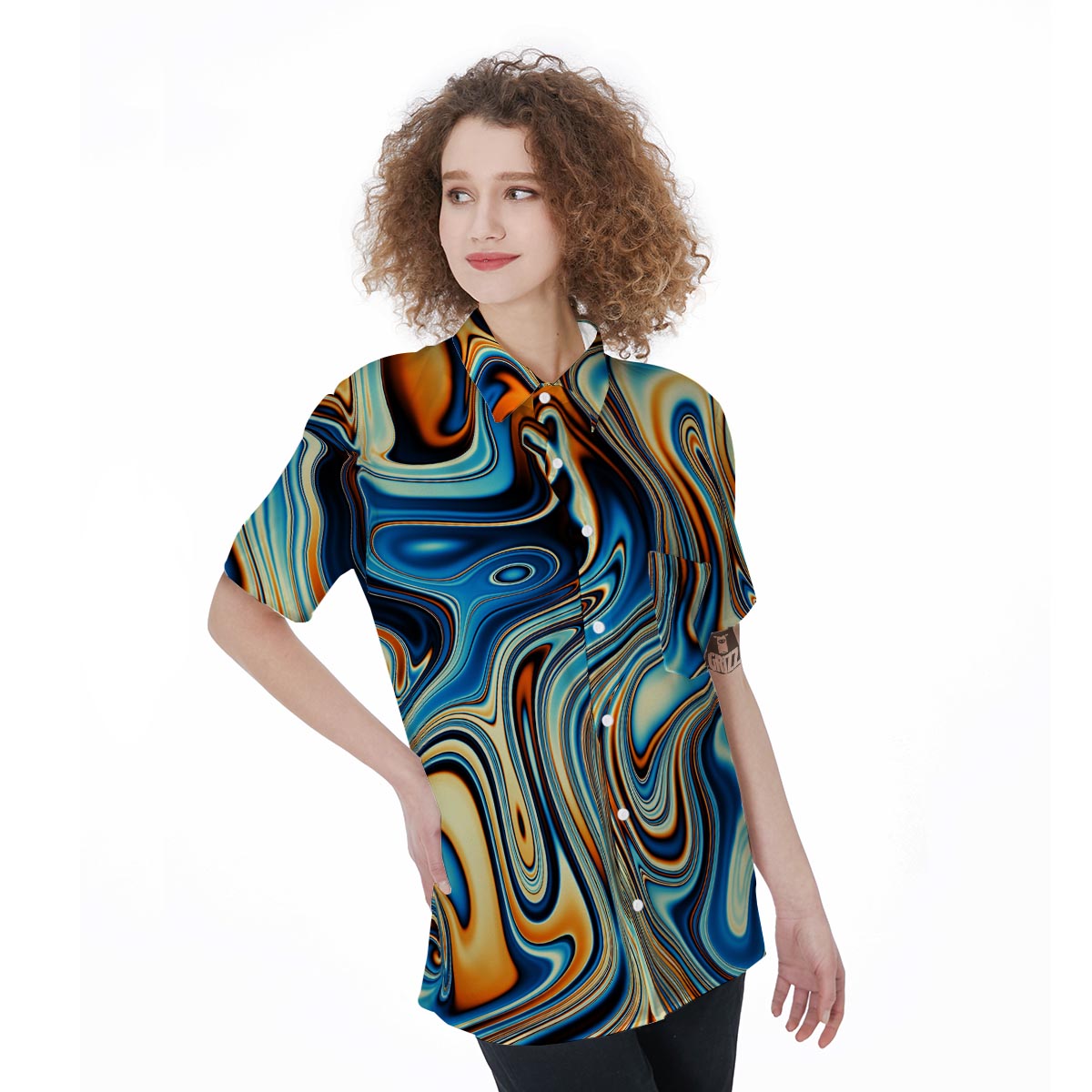 Abstract Wavy Psychedelic Women's Short Sleeve Shirts-grizzshop