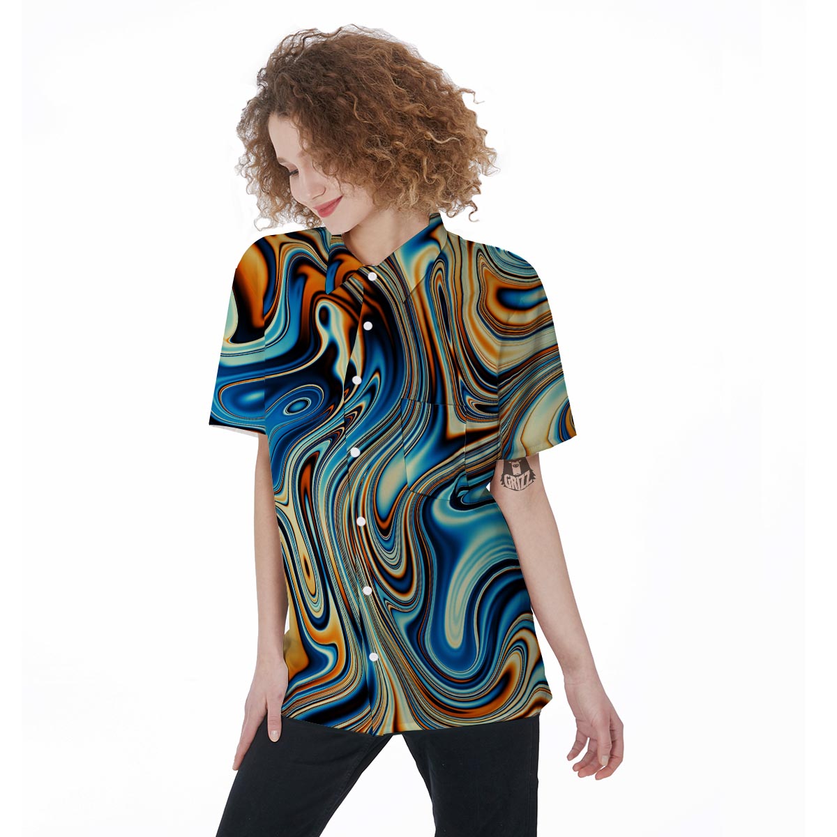 Abstract Wavy Psychedelic Women's Short Sleeve Shirts-grizzshop